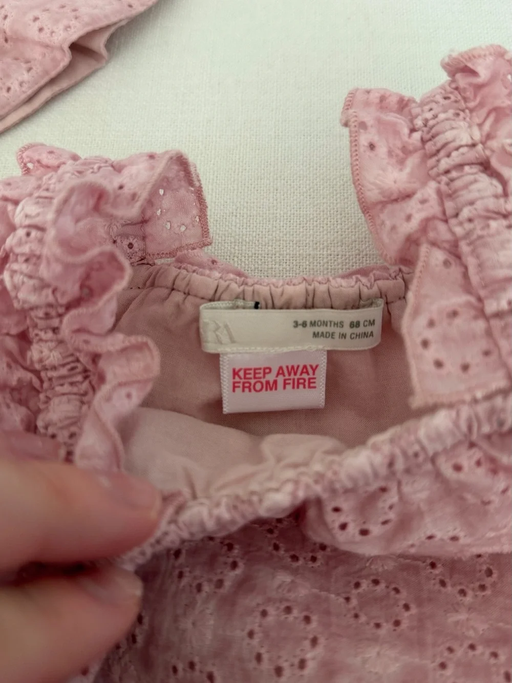 Zara Pink Eyelet Baby Romper with Matching Bonnet